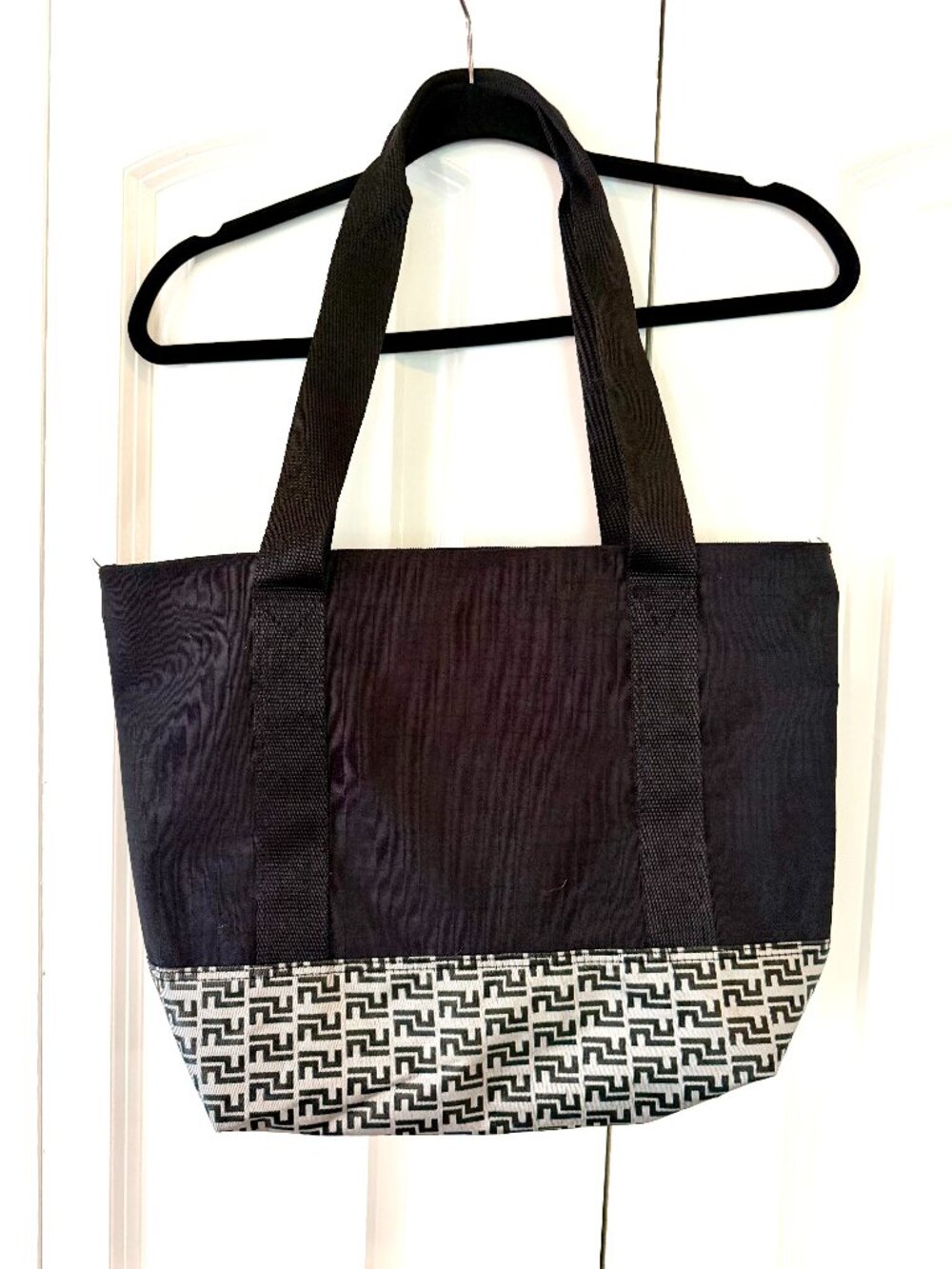 Black Canvas Tote Bag | Geometric Print Accent